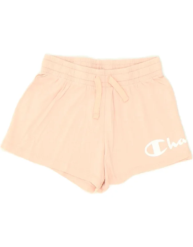 CHAMPION Girls Graphic Sport Shorts 9-10 Years Medium  Beige Cotton