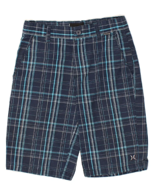 HURLEY Boys Chino Shorts 9-10 Years W25 Navy Blue Check Cotton