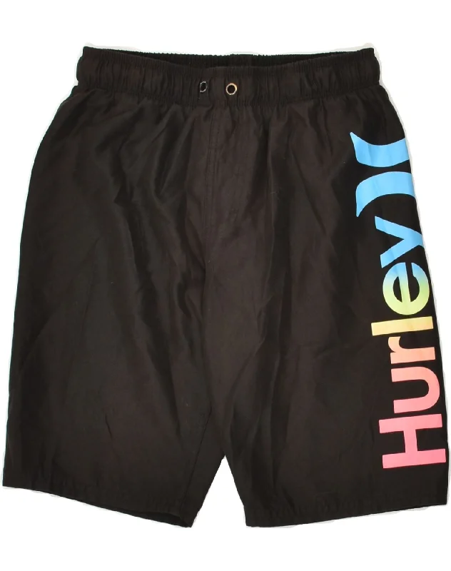 HURLEY Boys Graphic Sport Shorts 10-11 Years Medium Black Polyester