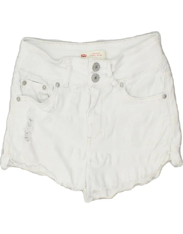 LEVI'S Girls Distressed High Waist Denim Shorts 9-10 Years W22 White