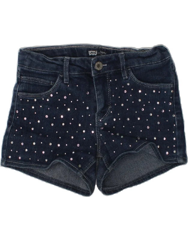 LEVI'S Girls Shorty Graphic Denim Shorts 9-10 Years W26 Navy Blue Spotted