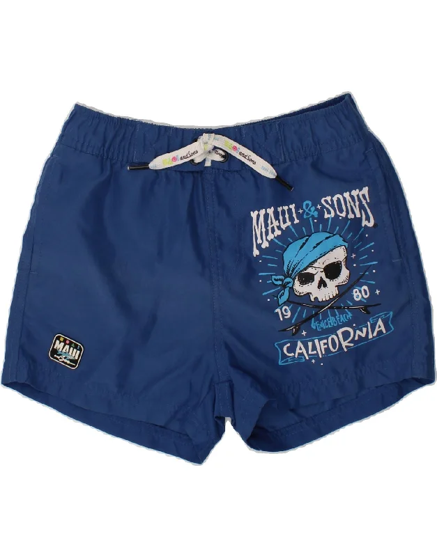 MAUI AND SONS Boys Graphic Swimming Shorts 8-9 Years Navy Blue Polyester