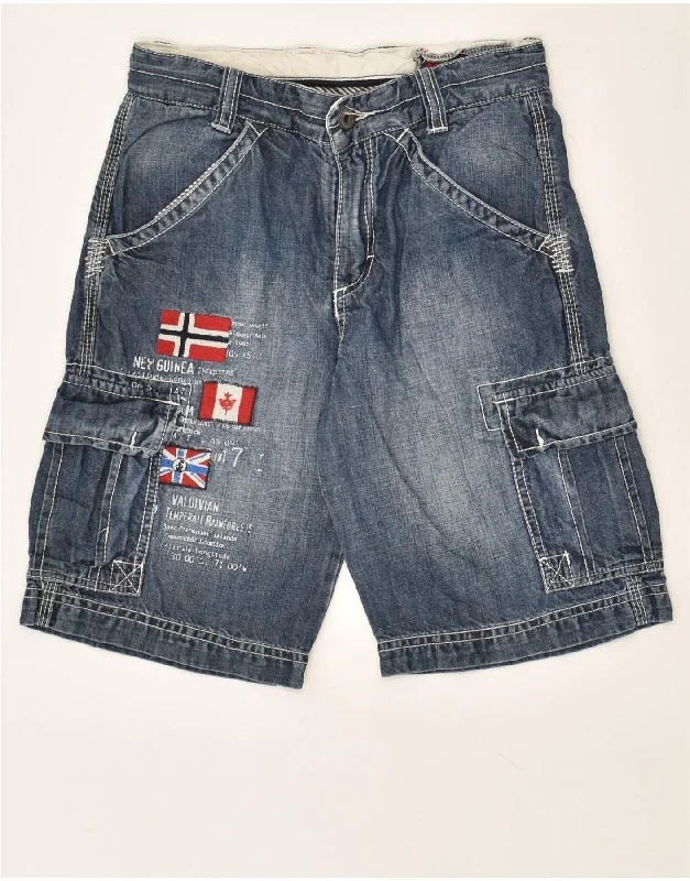 NAPAPIJRI Boys Graphic Cargo Denim Shorts 9-10 Years W22 Blue Cotton