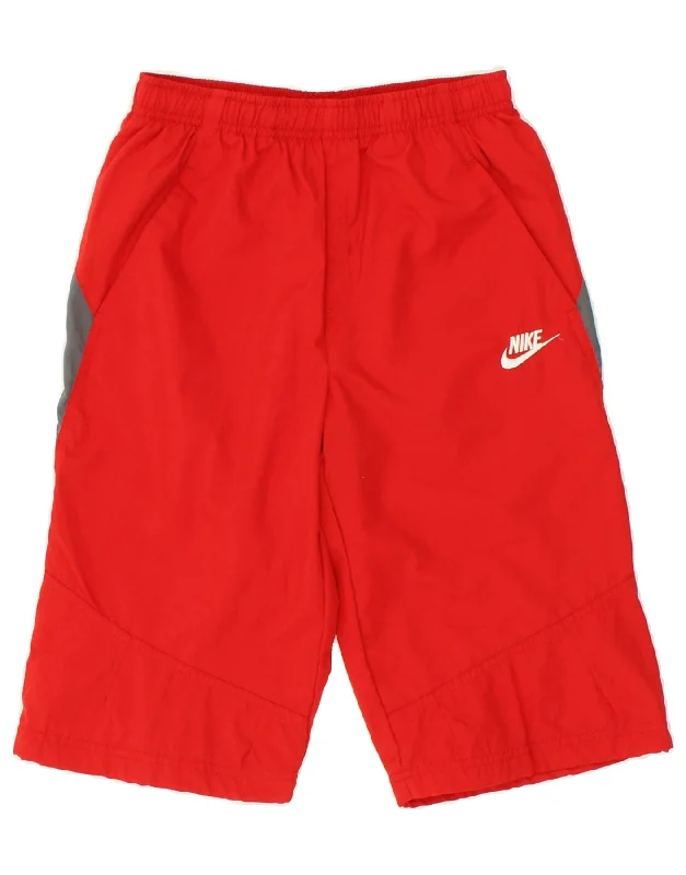 NIKE Boys Sport Shorts 10-11 Years Medium Red Colourblock Polyester