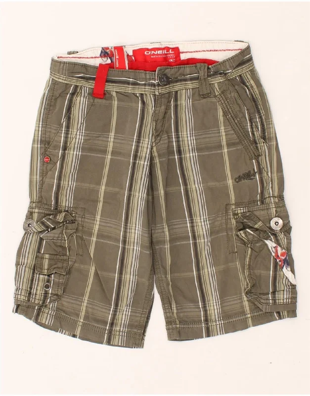 O'NEILL Boys Cargo Shorts 11-12 Years W26 Green Check Cotton