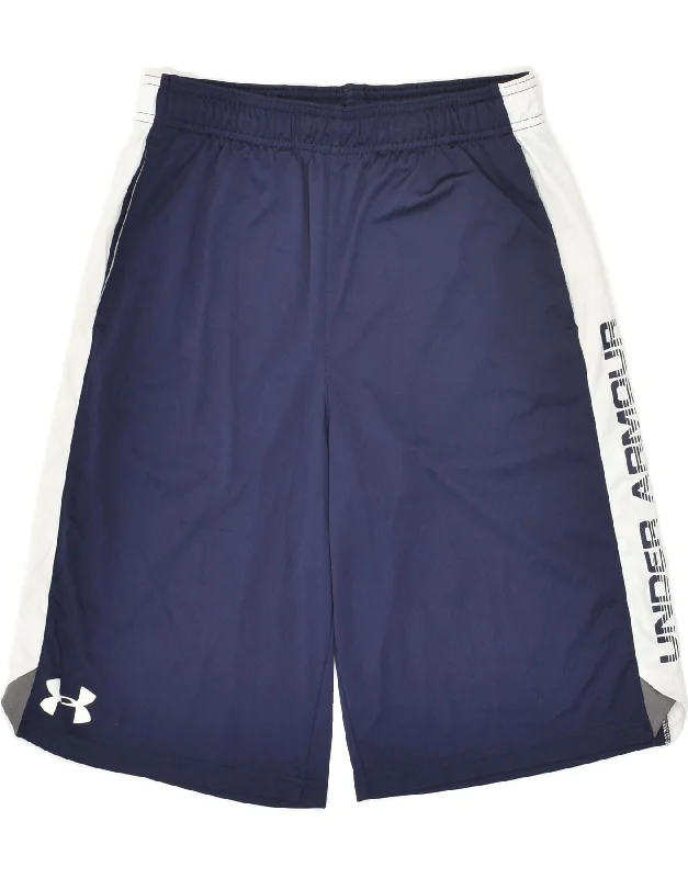 UNDER ARMOUR Boys Graphic Sport Shorts 11-12 Years Large Navy Blue