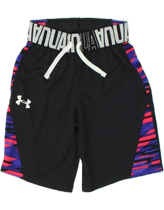 UNDER ARMOUR Boys Heat Gear Graphic Sport Shorts 7-8 Years Small Black