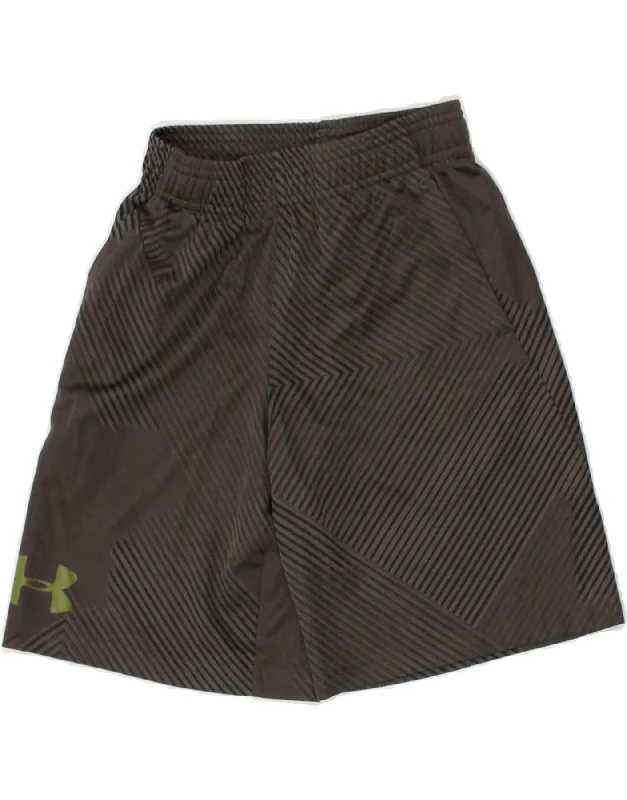 UNDER ARMOUR Boys Heat Gear Sport Shorts 7-8 Years Small Grey Striped