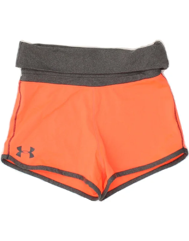 UNDER ARMOUR Girls Graphic Sport Shorts 9-10 Years Medium Orange Polyester